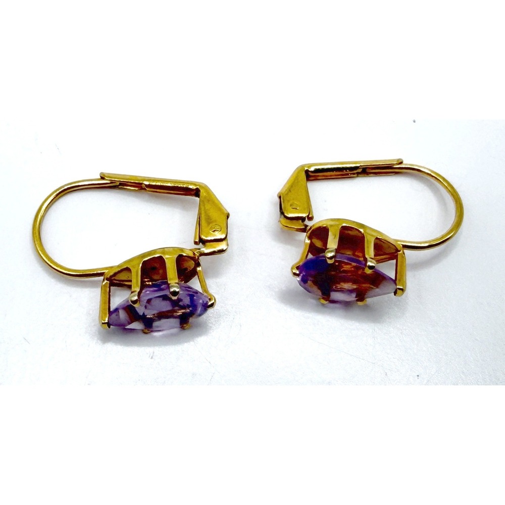 Amethyst Clip On Earrings Gold Tone Vintage Oval Purple Stone VIDEO - Picture 3 of 5